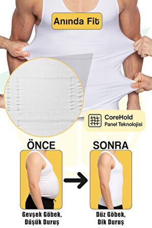Korse Atlet Erkek – Jinekomasti Desteği, Göbek Toparlayıcı, Duruş Destekleyici - Beyaz | Elilom Yukka