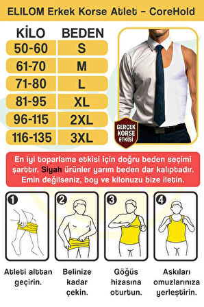 Korse Atlet Erkek – Jinekomasti Desteği, Göbek Toparlayıcı, Duruş Destekleyici - Siyah | Elilom Yukka