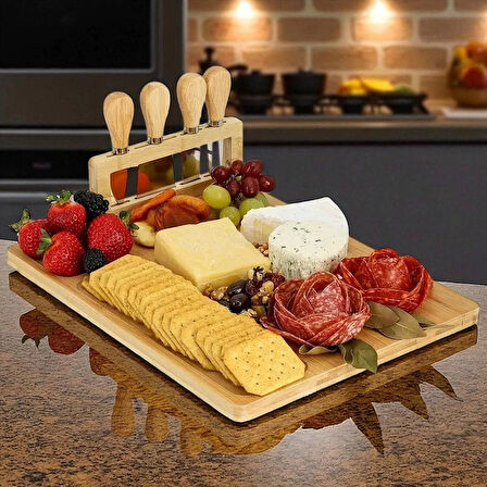 Doğal Bambu Bıçaklı Peynir Servis Sunum Seti 6 Parça