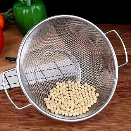 Paslanmaz Çelik Kulplu Tel Çok Amaçlı Makarna Un Meyve Sebze Süzgeçi 26 Cm