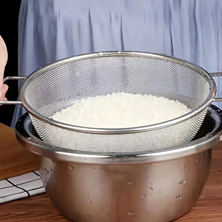 Paslanmaz Çelik Kulplu Tel Çok Amaçlı Makarna Un Meyve Sebze Süzgeçi 22 Cm