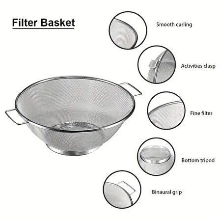 Paslanmaz Çelik Kulplu Tel Çok Amaçlı Makarna Un Meyve Sebze Süzgeçi 22 Cm