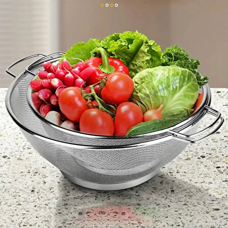 Paslanmaz Çelik Kulplu Tel Çok Amaçlı Makarna Un Meyve Sebze 2'li Süzgeç 26 22  Cm