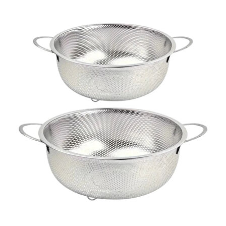 Paslanmaz Çelik Kulplu Çok Amaçlı Makarna Un Meyve Sebze 2'li Süzgeç 25 22 Cm