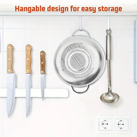 Paslanmaz Çelik Kulplu Çok Amaçlı Makarna Un Meyve Sebze Süzgeç 25 Cm