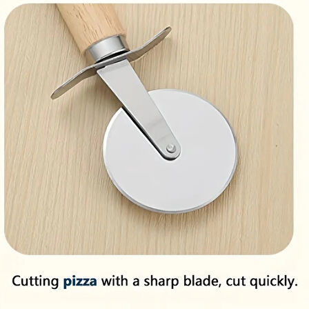 MyBru Paslanmaz Çelik Ahşap Saplı Pizza ve Hamur Kesici (Büyük Boy)