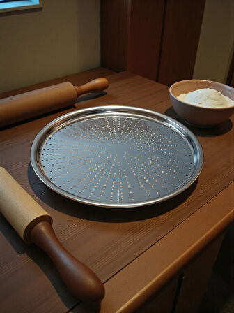 Paslanmaz Çelik Delikli Pizza Fırın Tepsisi Lahmacun Fırın Tepsisi 32 Cm