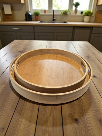 MyBru Yuvarlak Bambu Tepsi 2'li Set