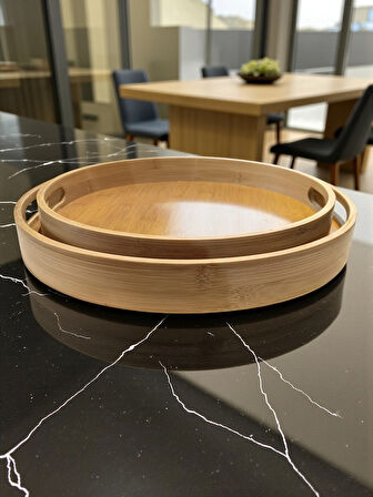 MyBru Yuvarlak Bambu Tepsi 2'li Set