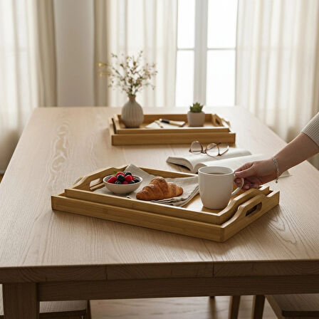 MyBru Dikdörtgen Bambu Tepsi 3'lü Set