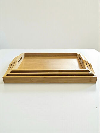 MyBru Dikdörtgen Bambu Tepsi 3'lü Set