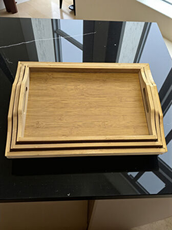 MyBru Dikdörtgen Bambu Tepsi 3'lü Set