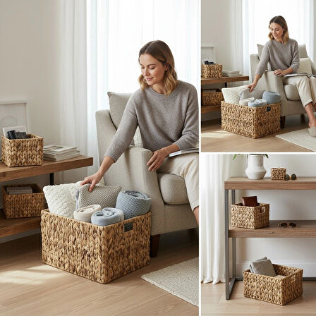 MyBru Çok Amaçlı 3'lü Hasır Sepet