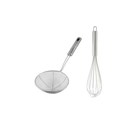 MyBru Paslanmaz Çelik Metal Saplı El Çırpıcısı ve Kevgir 2'li Set (Blender)
