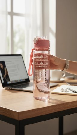 ByMyHand Pembe Taşıma Kulplu Kilit Kapaklı Pipetli Suluk Okul Matarası Motivasyon Matarası 800 Ml
