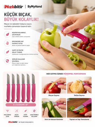ByMyHand Pembe Meyve Bıçağı 6'lı Set