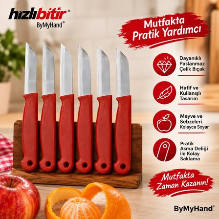 ByMyHand Kırmızı Meyve Bıçağı 6'lı Set
