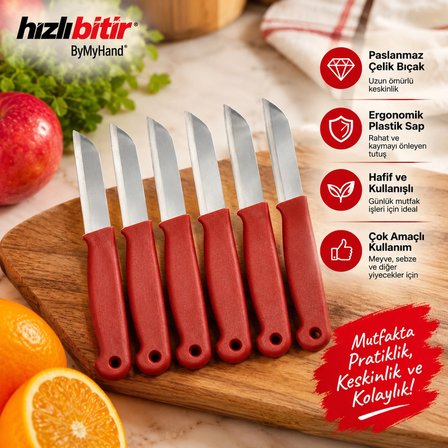 ByMyHand Kırmızı Meyve Bıçağı 6'lı Set
