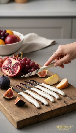 ByMyHand Beyaz Mermer Desenli Meyve Bıçağı 6'lı Set