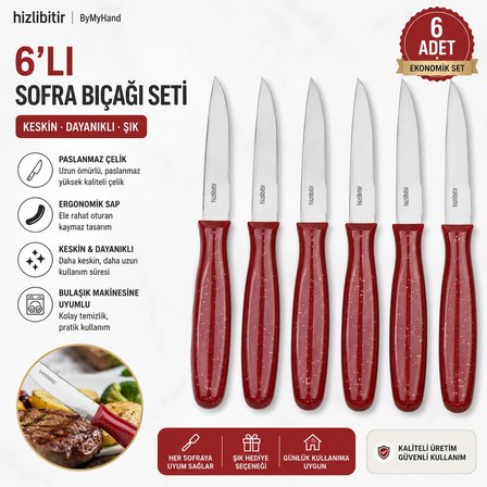 ByMyHand Bordo Meyve Bıçağı 6'lı Set