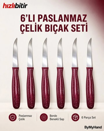 ByMyHand Bordo Meyve Bıçağı 6'lı Set