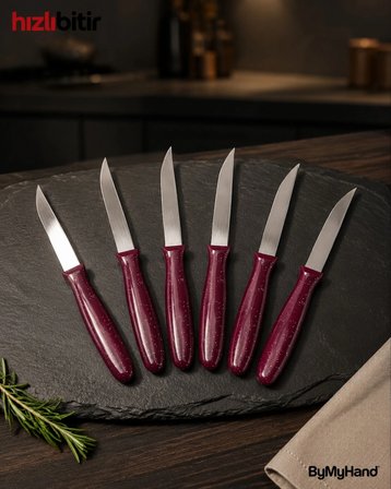 ByMyHand Bordo Meyve Bıçağı 6'lı Set