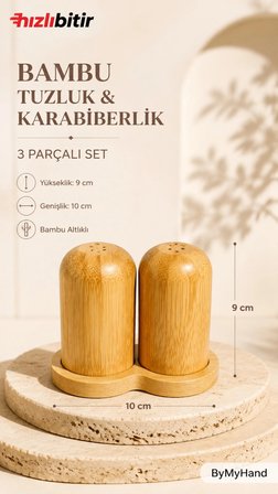 ByMyHand Stantlı Bambu Tuzluk ve Karabiberlik 2'li Set