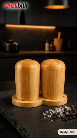 ByMyHand Stantlı Bambu Tuzluk ve Karabiberlik 2'li Set