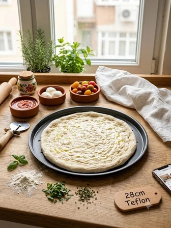 ByMyHand Teflon Kaplama Siyah Yanmaz Yapışmaz Pizza Tepsisi 28 Cm