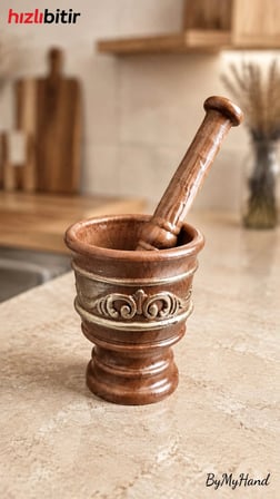 ByMyHand Ahşap Görünümlü Plastik Havan Havaneli Sarımsak Ezeceği Baharat Döveceği 12 x 10 Cm