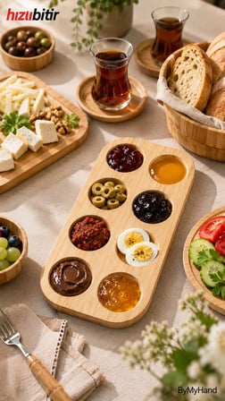 ByMyHand Bambu Doğal Ahşap 8'li Bölmeli Yumurtalık Reçellik ve Sosluk 8'li