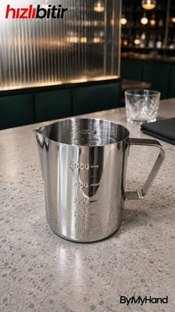 ByMyHand Premium Paslanmaz Çelik Ölçü Kabı Karıştırma Kabı Sütlük Süt Potu Barista Ölçü Kabı 550 Ml