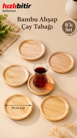 ByMyHand Bambu Doğal Ahşap Yuvarlak Bardak Altlığı 6'lı Set 10 Cm