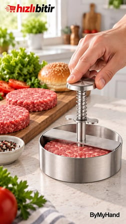 ByMyHand Paslanmaz Çelik Hamburger ve Köfte Kalıbı Hamburger Press Şekillendirici Pratik Köfte  Yapma Aparatı 12 Cm