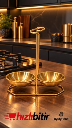 ByMyHand Paslanmaz Çelik Gold 3 Parça Ocak Yanı Kaşıklık Kepçelik