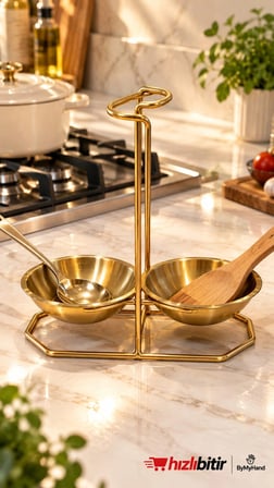 ByMyHand Paslanmaz Çelik Gold 3 Parça Ocak Yanı Kaşıklık Kepçelik