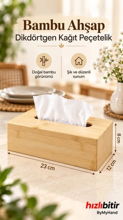 ByMyHand Doğal Ahşap Bambu Peçetelik Peçete Kutusu