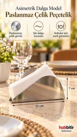 ByMyHand Paslanmaz Çelik Ev Lokanta ve Restoran İçin Peçetelik No1