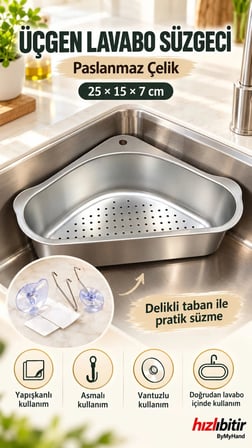 ByMyHand Paslanmaz Çelik Üçgen Lavabo Süzgeci Lavabo İçi Süzgeç No1