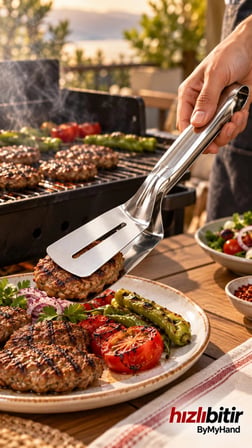 ByMyHand Paslanmaz Çelik Spatula Mutfak Servis Maşası Et Pişirme Maşası