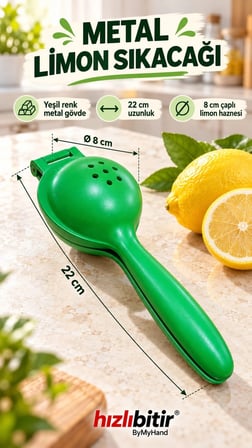 ByMyHand Döküm Yeşil Limon Sıkacağı Narenciye sıkacağı(Büyük Boy)