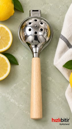 ByMyHand Paslanmaz Çelik Kaplama Ahşap Saplı Limon Sıkacağı Narenciye sıkacağı(Büyük Boy)
