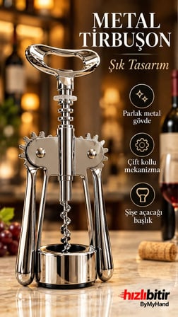 Professional Metal Krom Lüx Tirbüşon Şarap Şişe Açacağı Türbişon Tirbişon
