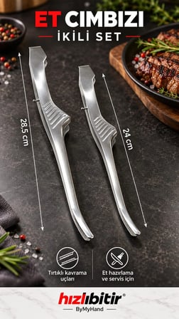 ByMyHand Et Cımbızı Et Pişirme Cımbızı 2'li Set 28 - 24 Cm