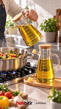 ByMyHand Ahşap Vakumlu Kapaklı Ahşap Stantlı Borosiklat Cam Yağdanlık Sirke Sos ve Yağlık 900 Ml 3'lü Set