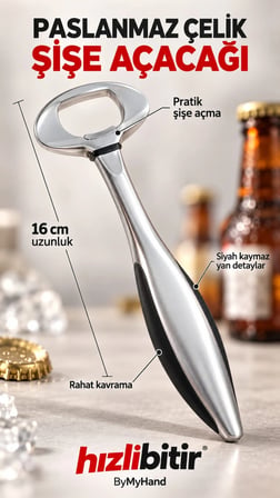 ByMyHand Paslanmaz Çelik Pratik Şişe Açacağı 16 Cm