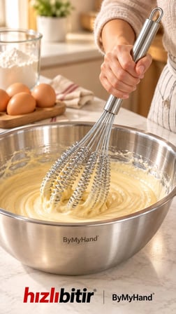 ByMyHand Paslanmaz Çelik Spidos Sipiralli Tel Uçlu Yumurta Krema Çırpıcı 33 Cm (Büyük Boy)
