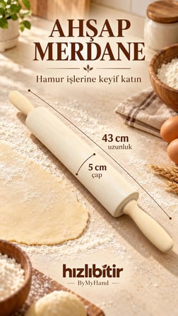 ByMyHand Ahşap Hamur Açma Merdanesi 43 Cm