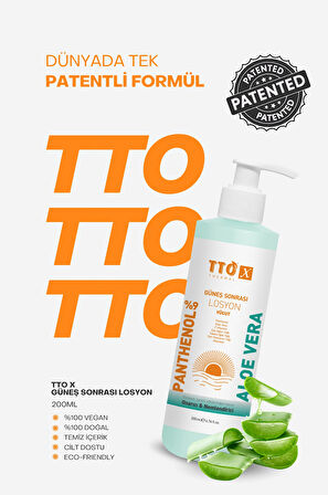 TTO X Aloe Vera Losyon Güneş Sonrası Bakım, Nemlendirici, Ferahlatıcı, Yatıştırıcı 200 ml