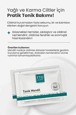 TTO CLINIC Tonik Mendil Pratik Kullanım Çay Ağacı Yağ Yabani İğde Yağ Aloe Vera